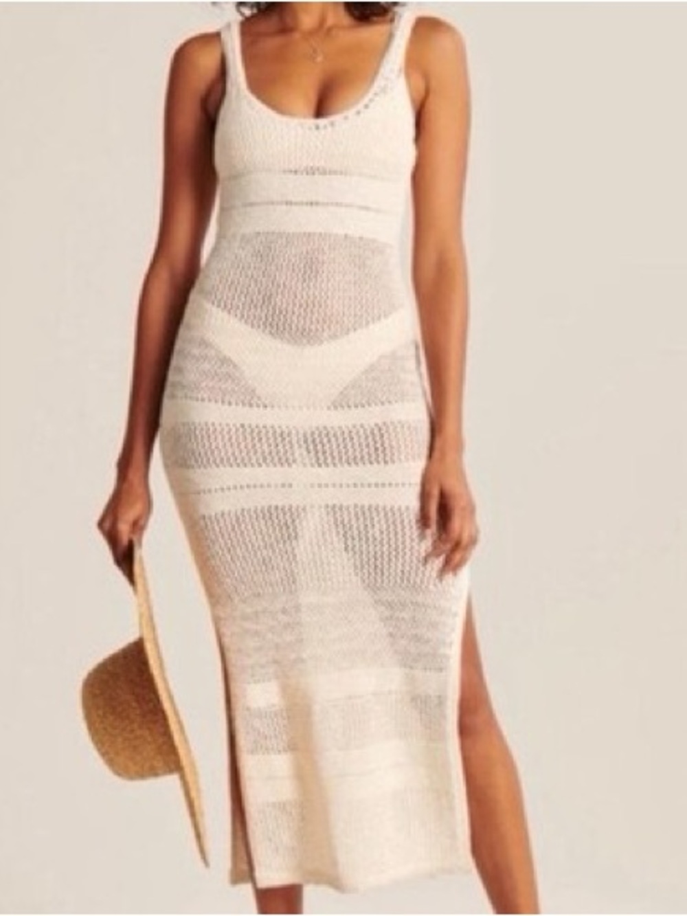Abercrombie & Fitch Cream Crochet Midi Coverup dress